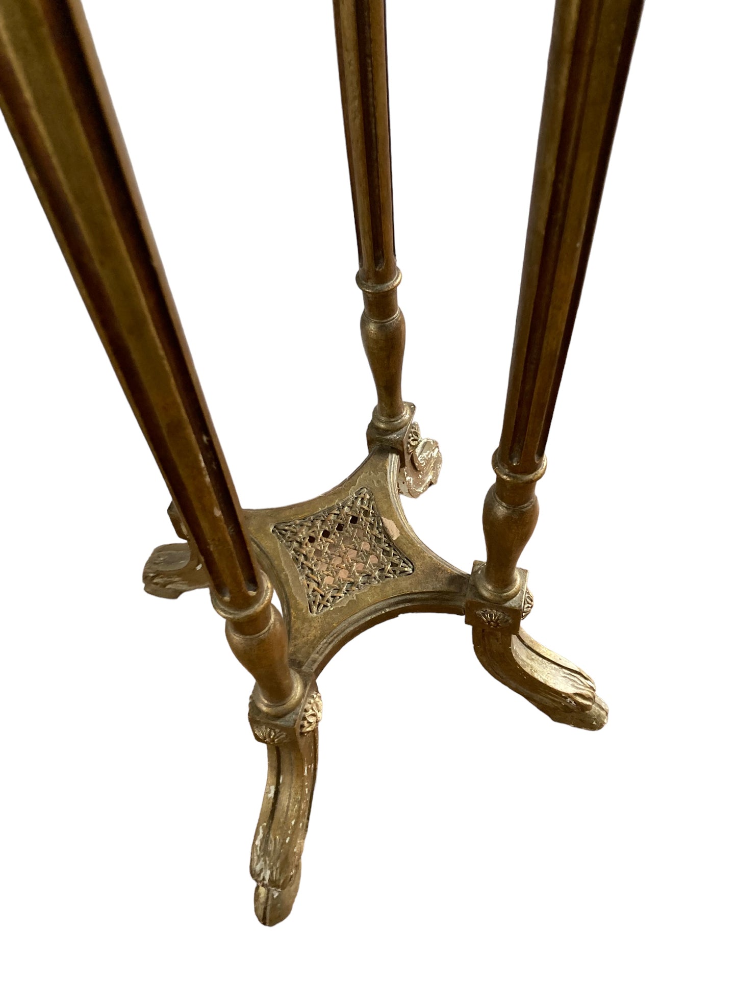 French Louis XIV Style, giltwood marble top pedestal with decorative details. Late 19th Century, CIRCA 1890.