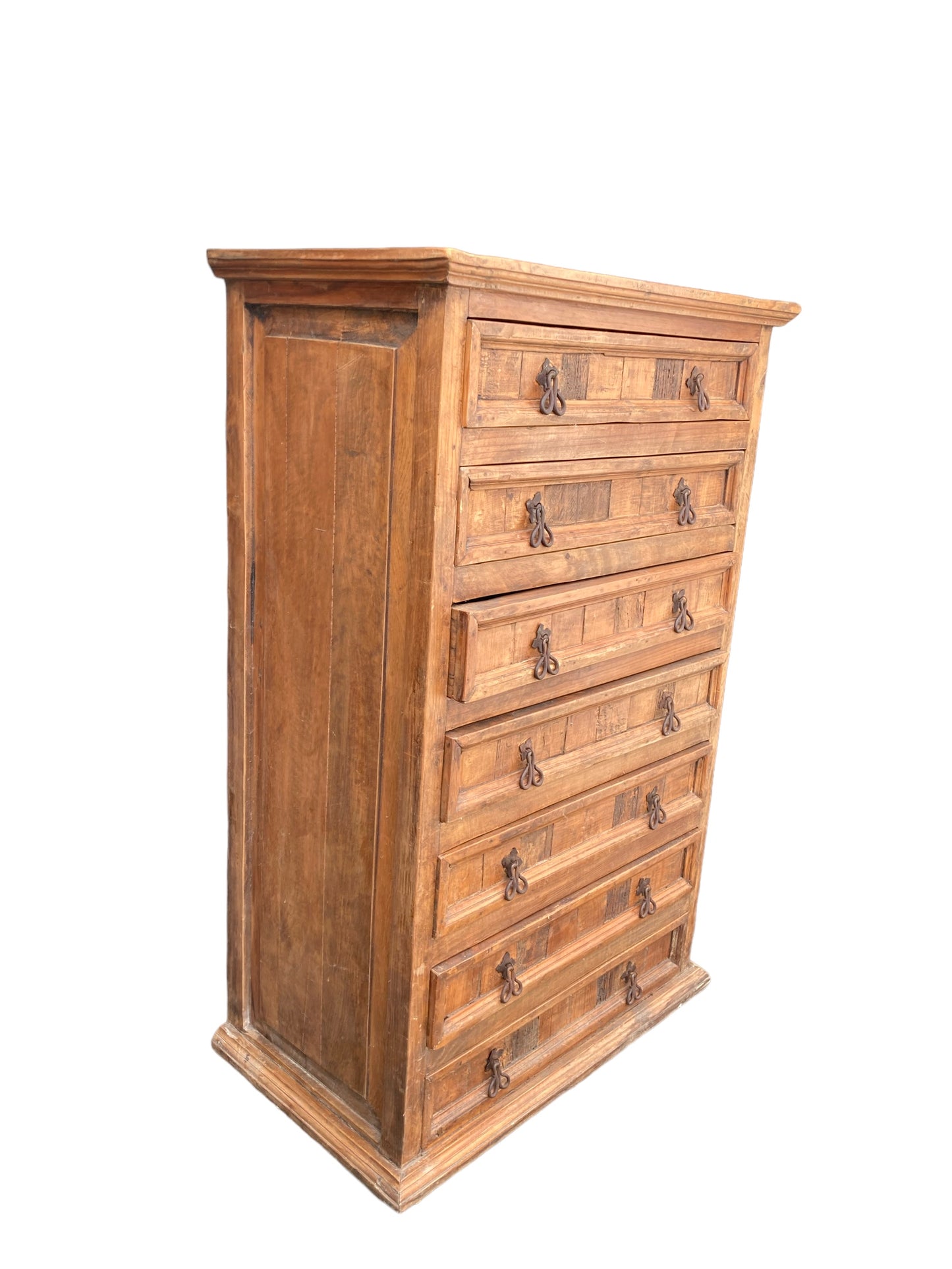 Solid Oak Rustic Tall Boy or High Chest, 7 Large Drawers, Mid Century