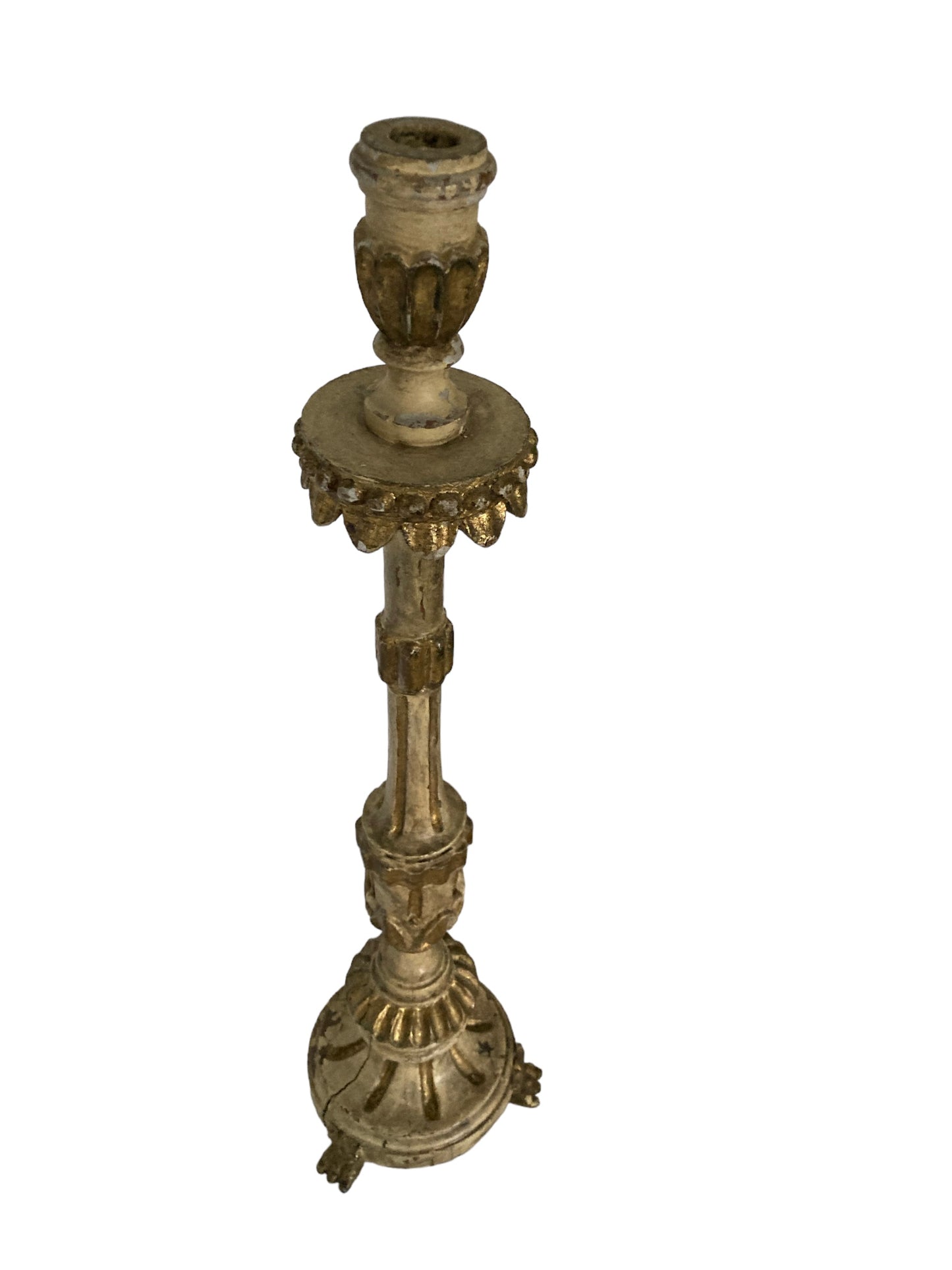 A Pair of 18th Century Italian painted and Gilt Wooden Candlesticks, Candle Holders CIRC 1750'S