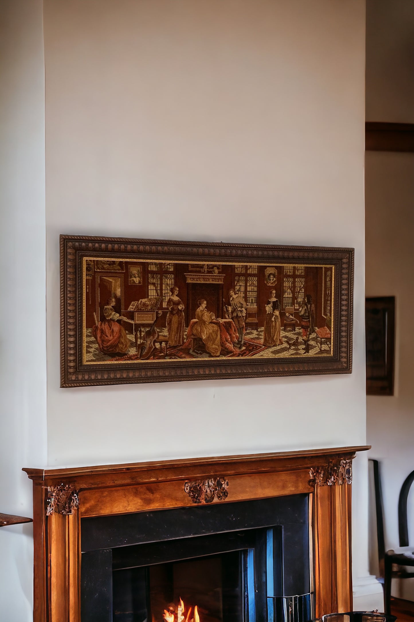 Large Tapestry Style Velvet Picture in Large Wooden Frame