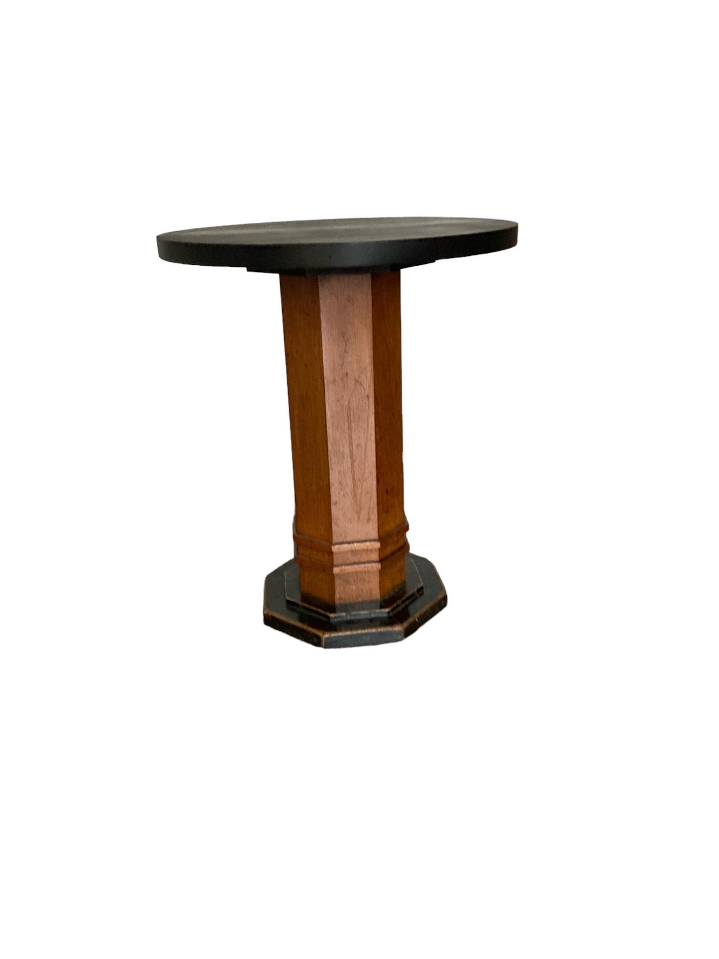 Art Deco Walnut Octagonal stemmed side tabe, black cirular top