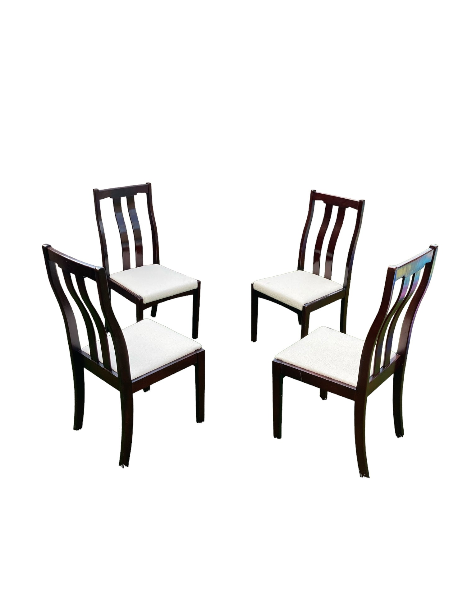 Four Mid Century Meredew Dining Chairs Mahogany with White Paris Boucle Fabric