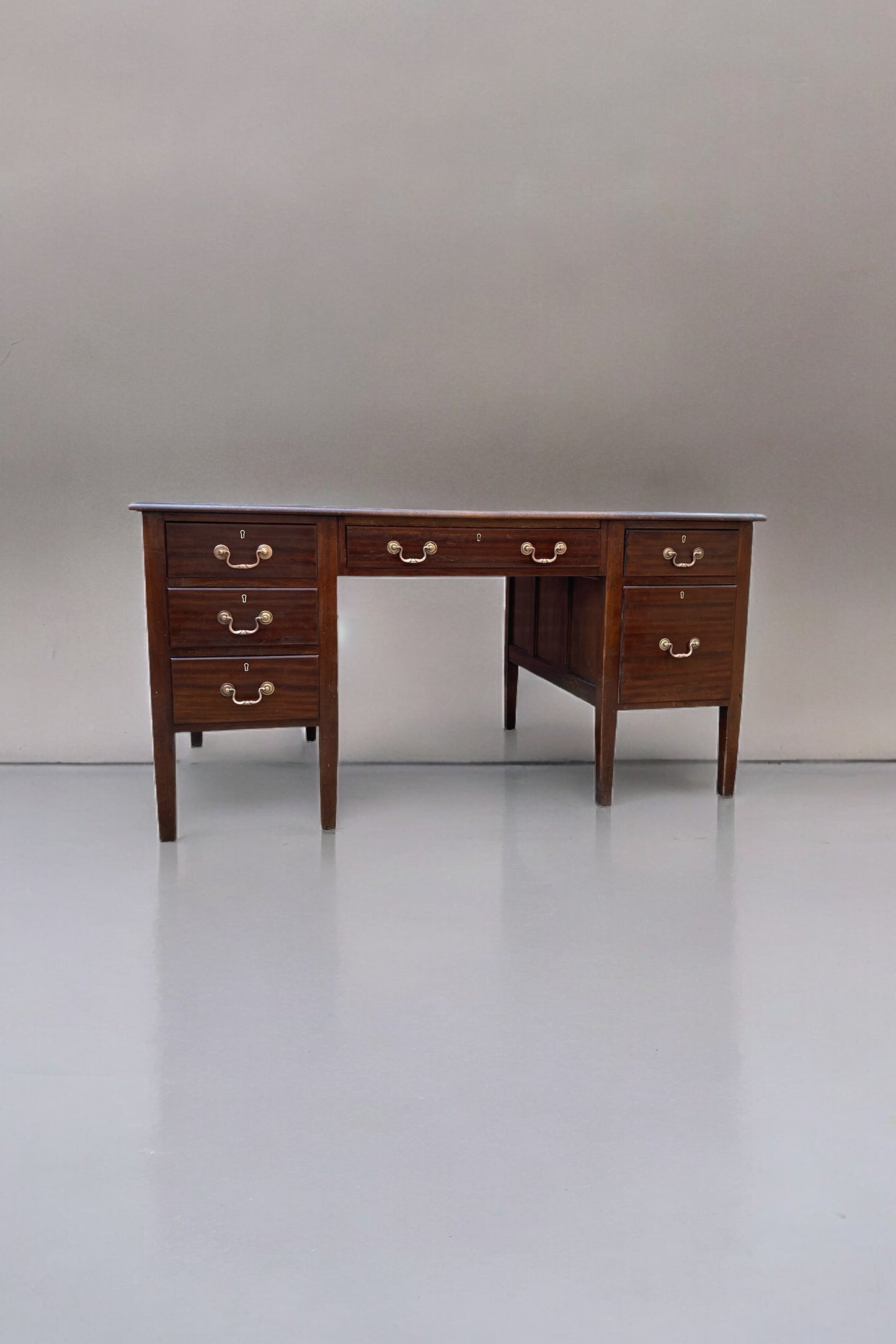 Large Mahogany Victorian Executive Desk, Ox Blood Faux Leather top