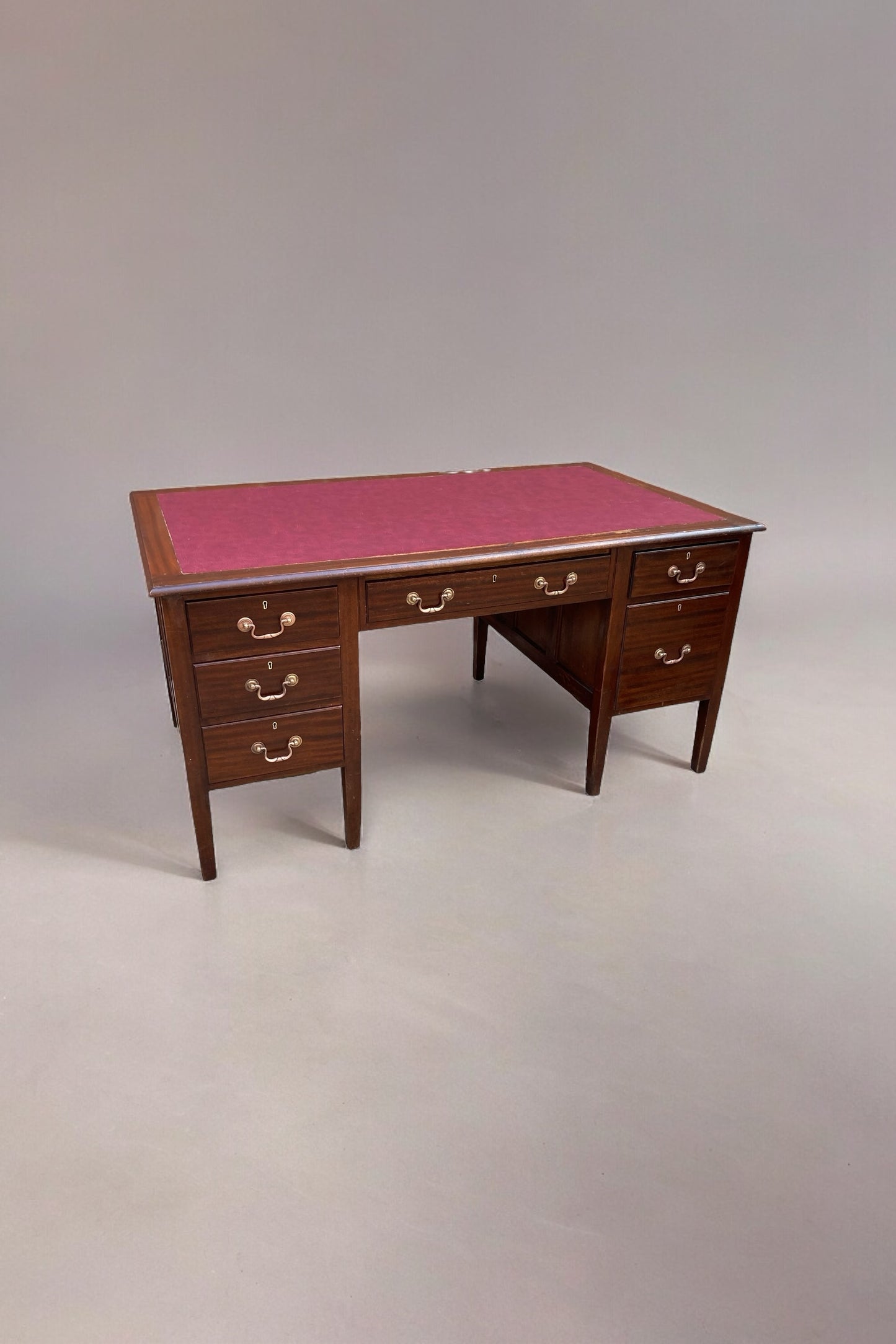 Large Mahogany Victorian Executive Desk, Ox Blood Faux Leather top