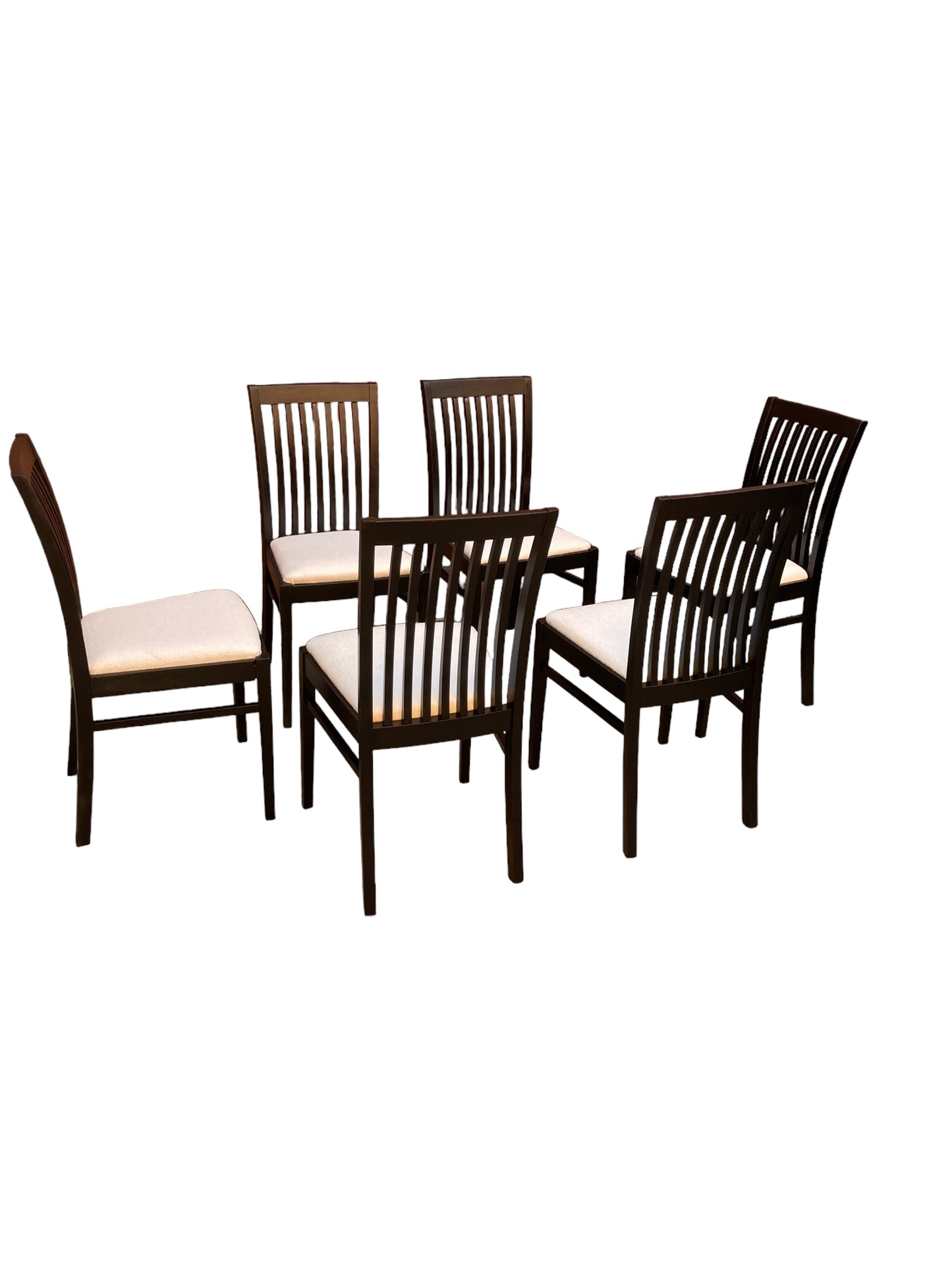 A set of 6 Italian Sedi Friuli dining chairs finished in gloss black with cream Boucle upholstery