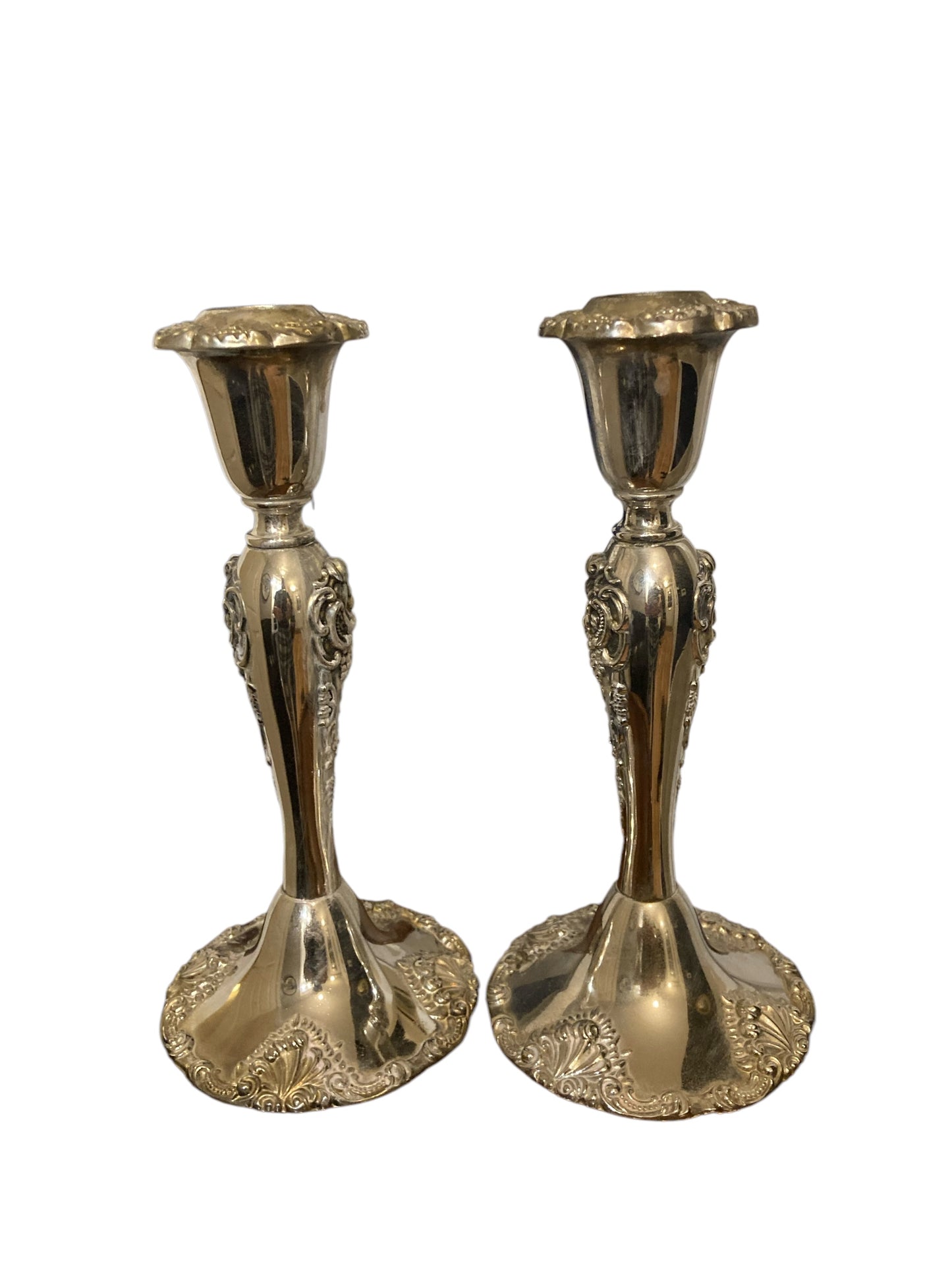 A pair of Silver Plated Godinger Baroque Style Candle holders