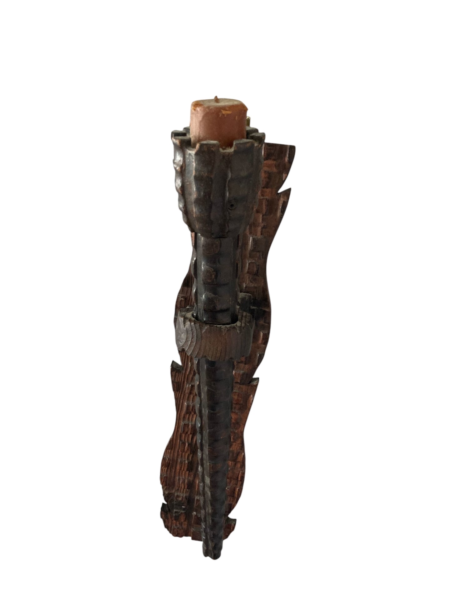 Neo Gothic Medieval Style Carved Wood Wall Candle Holder or Torchere