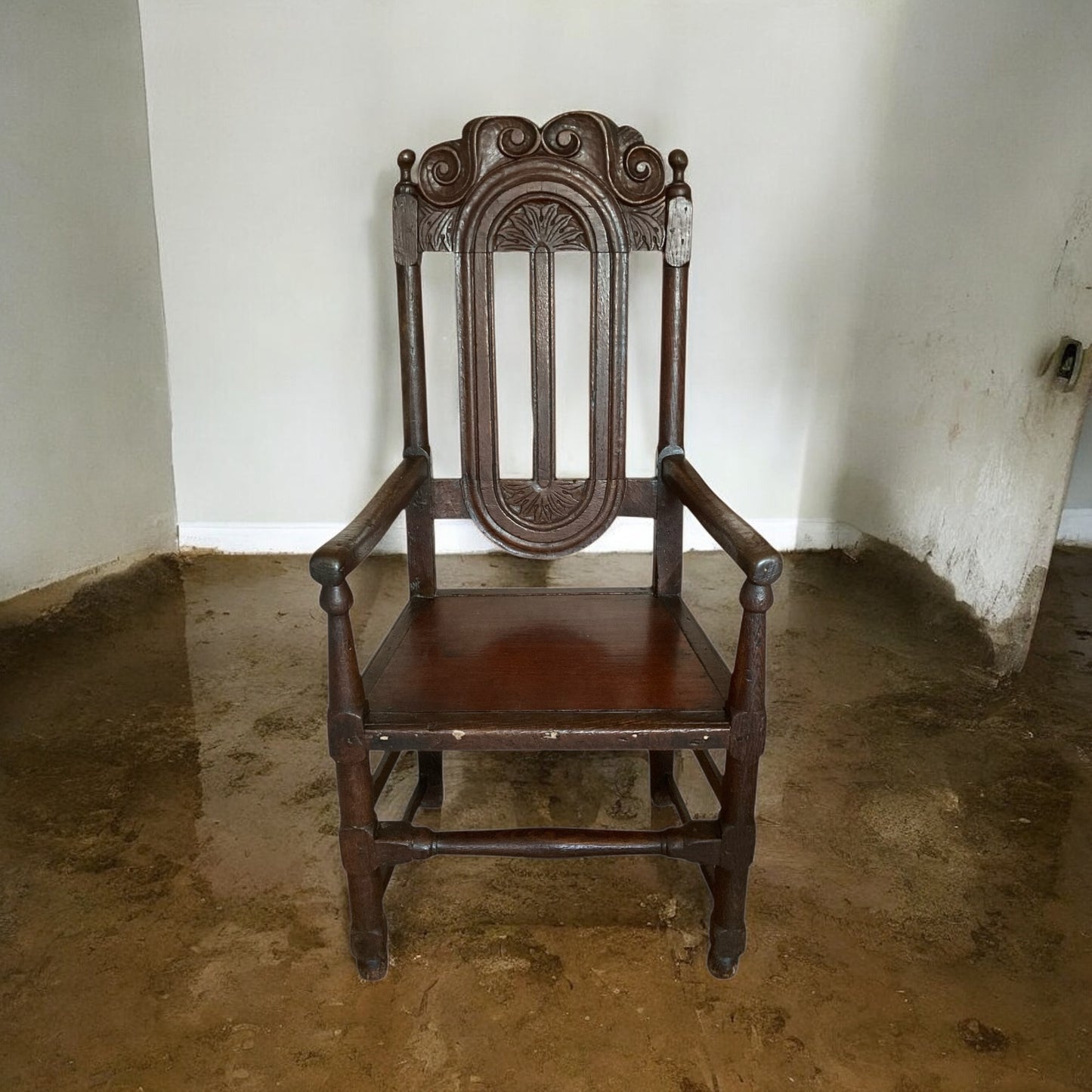 William III 17th Century Oak Hall Chair Circa 1650.