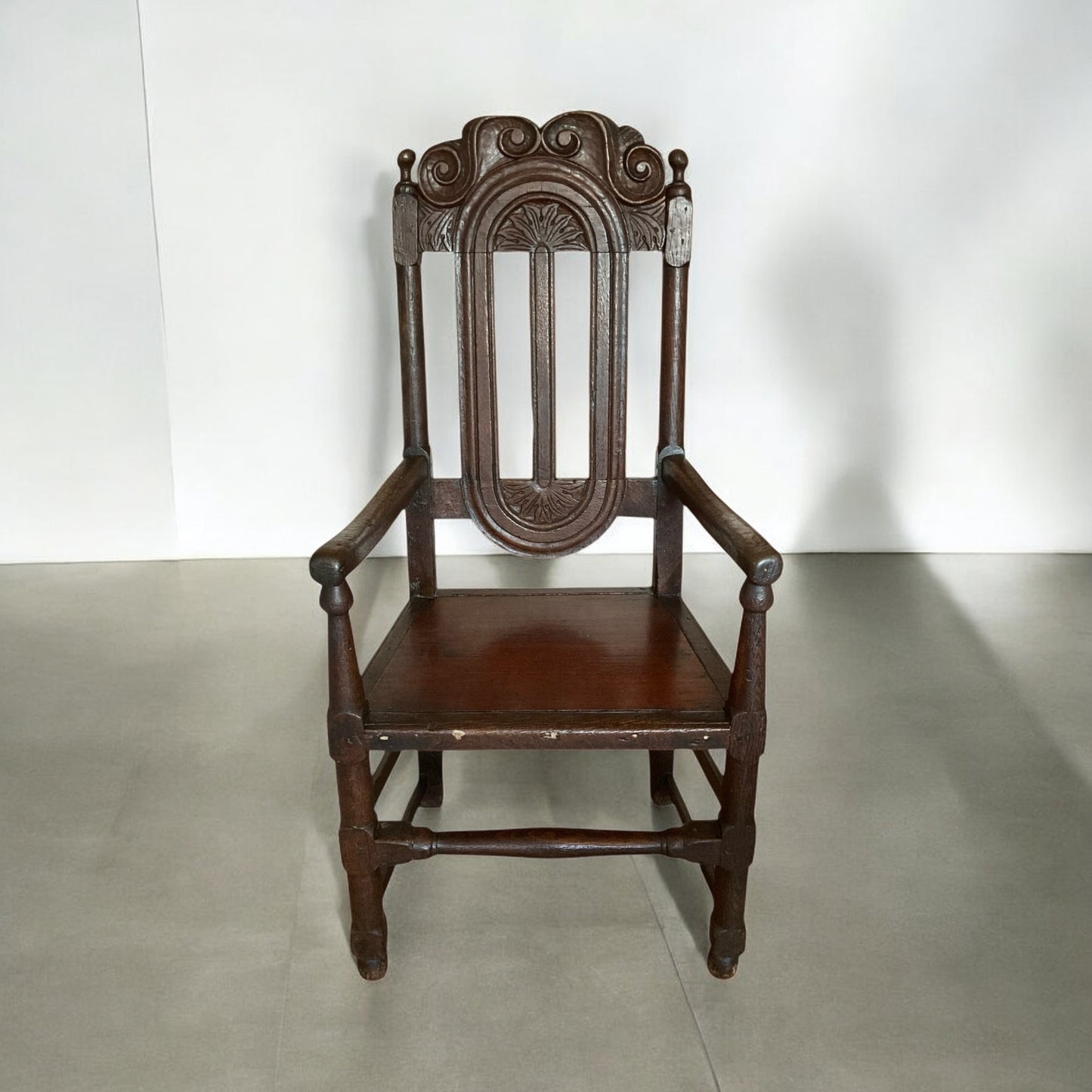 William III 17th Century Oak Hall Chair Circa 1650.