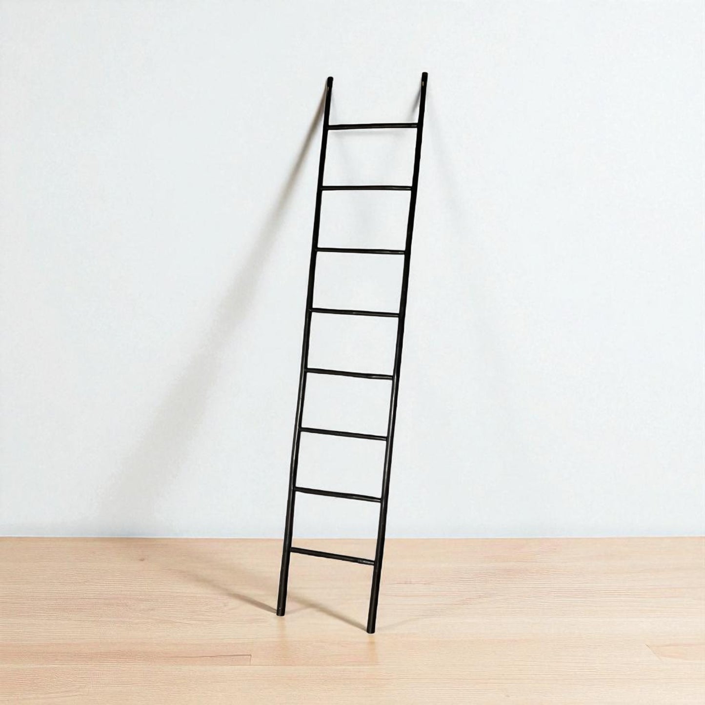A Rustic Ebonised 8 rung Bamboo Style Ladder, Towel Rale or Display Rack