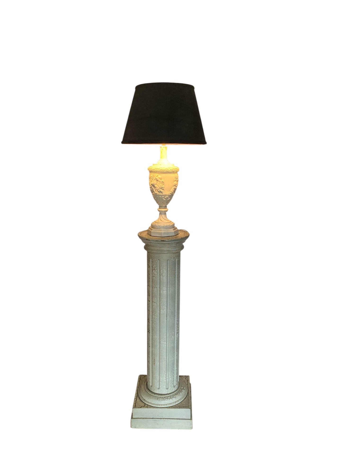 Plaster moulded and decorated Cherub Lamp Circa 1930's Grey Velvet shade