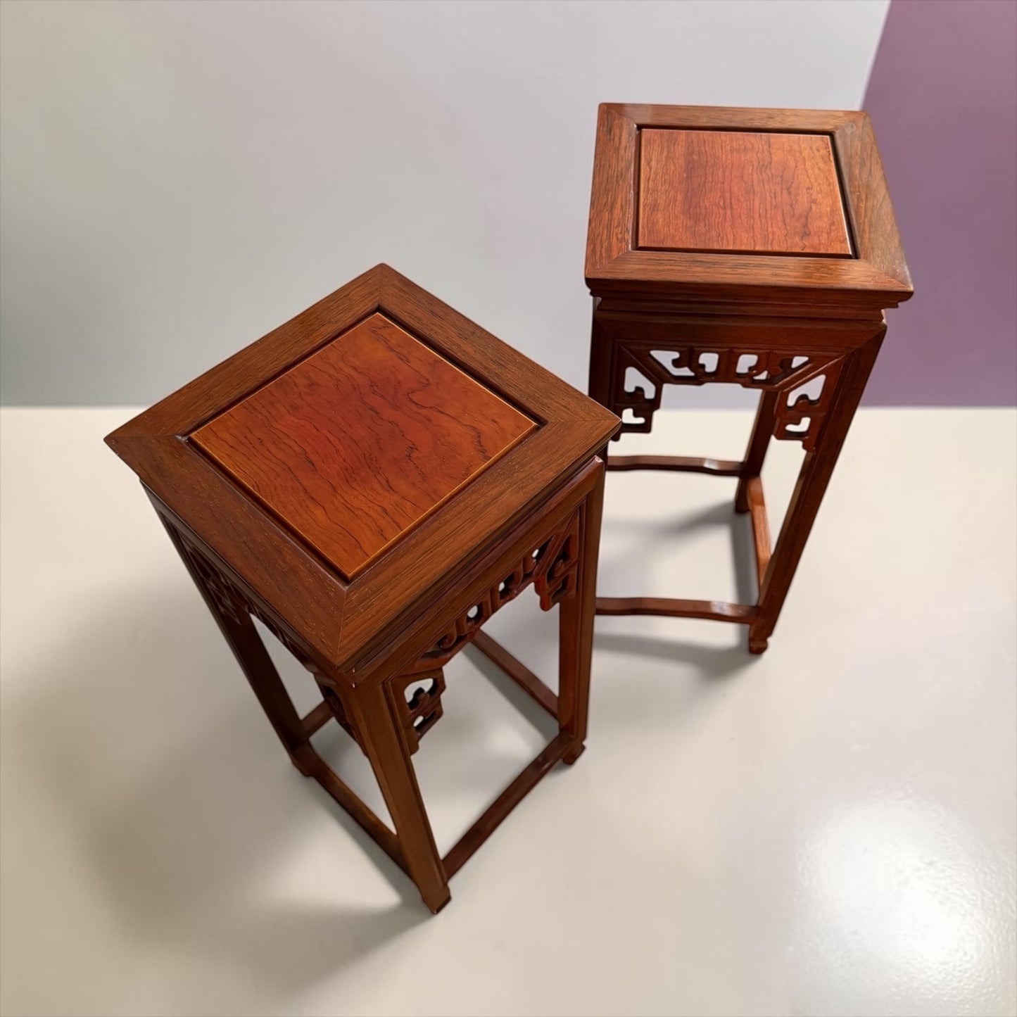 Pair of matching Chinese hardwood plant stands