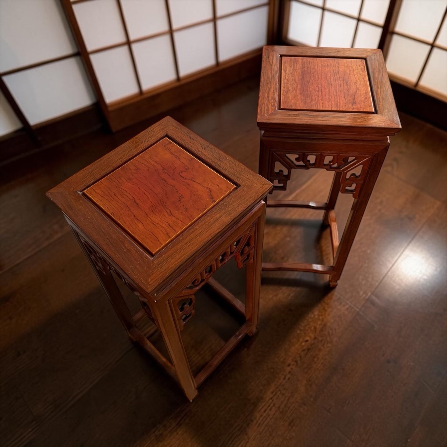 Pair of matching Chinese hardwood plant stands