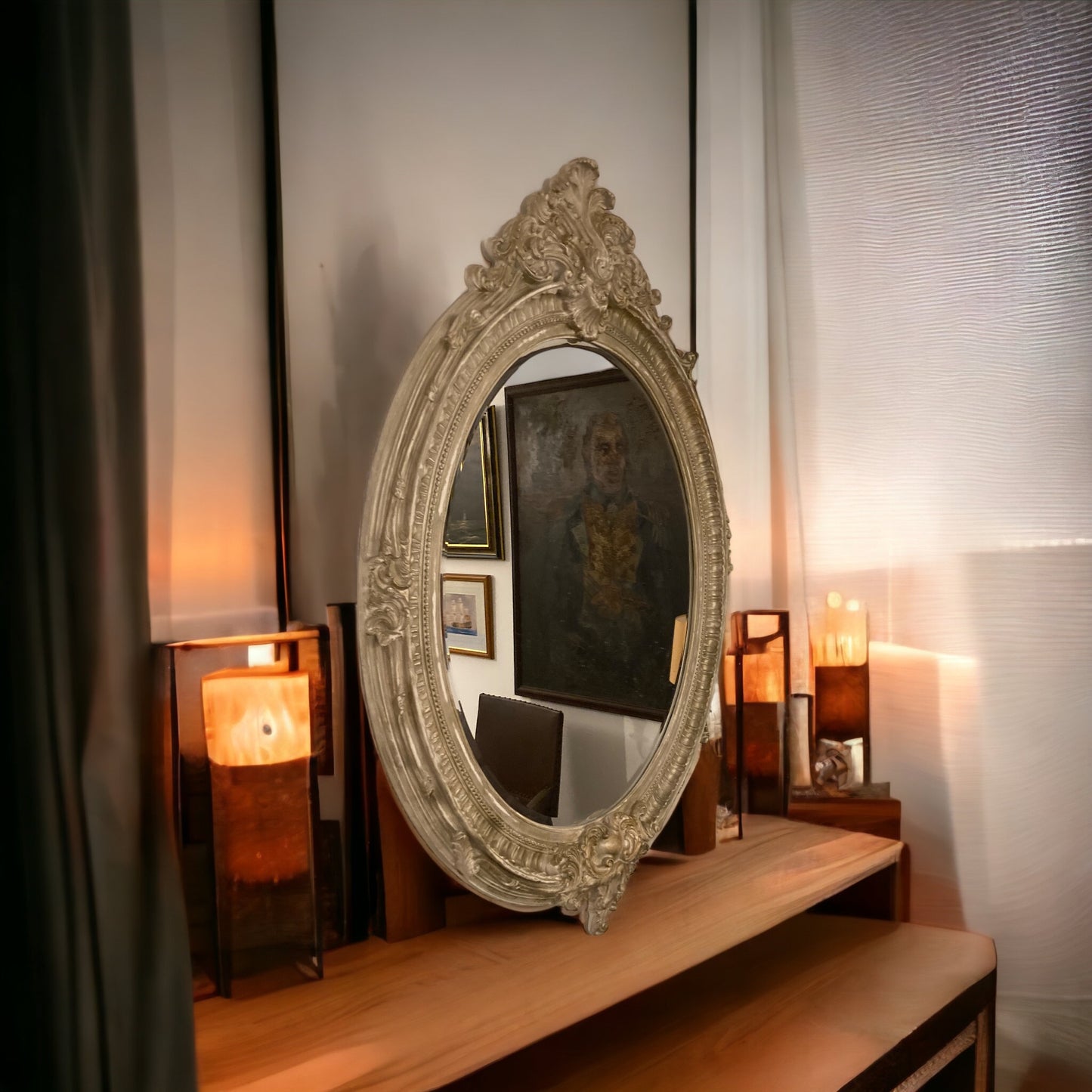 A large modern but antique looking French Rococo Style wall Mirror