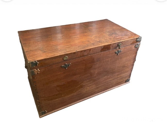 Large Victorian Wooden Silver Chest with brass handles and corners